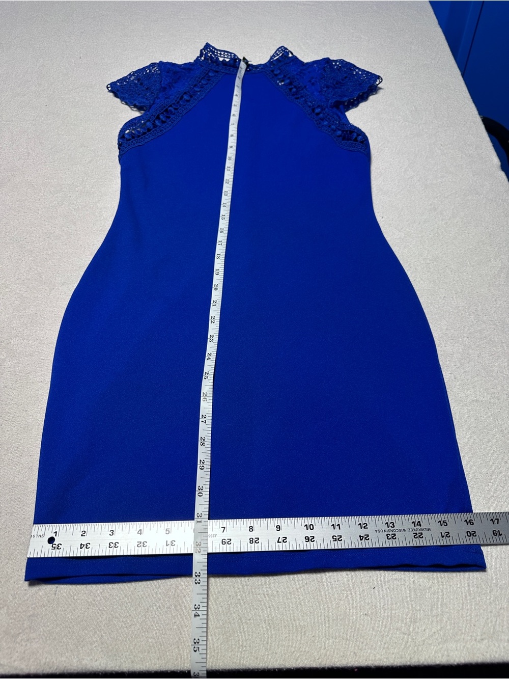 Haute Monde Cobalt Blue Lace Yoke Mini Dress - Picture 2 of 12